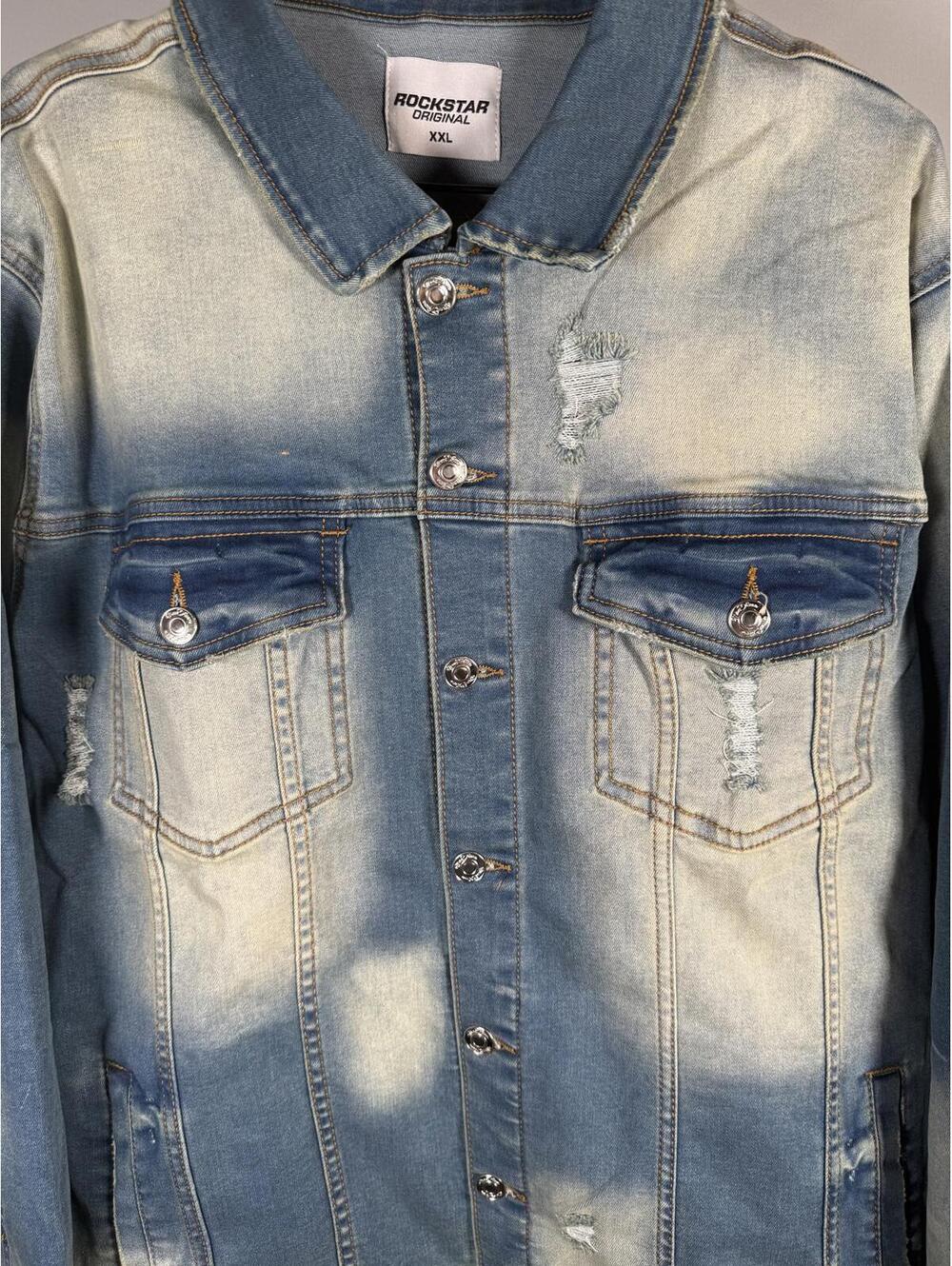 Rockstar Original Thrashed Distressed Denim Jacket Light Wash Men's XXL - Picture 6 of 7